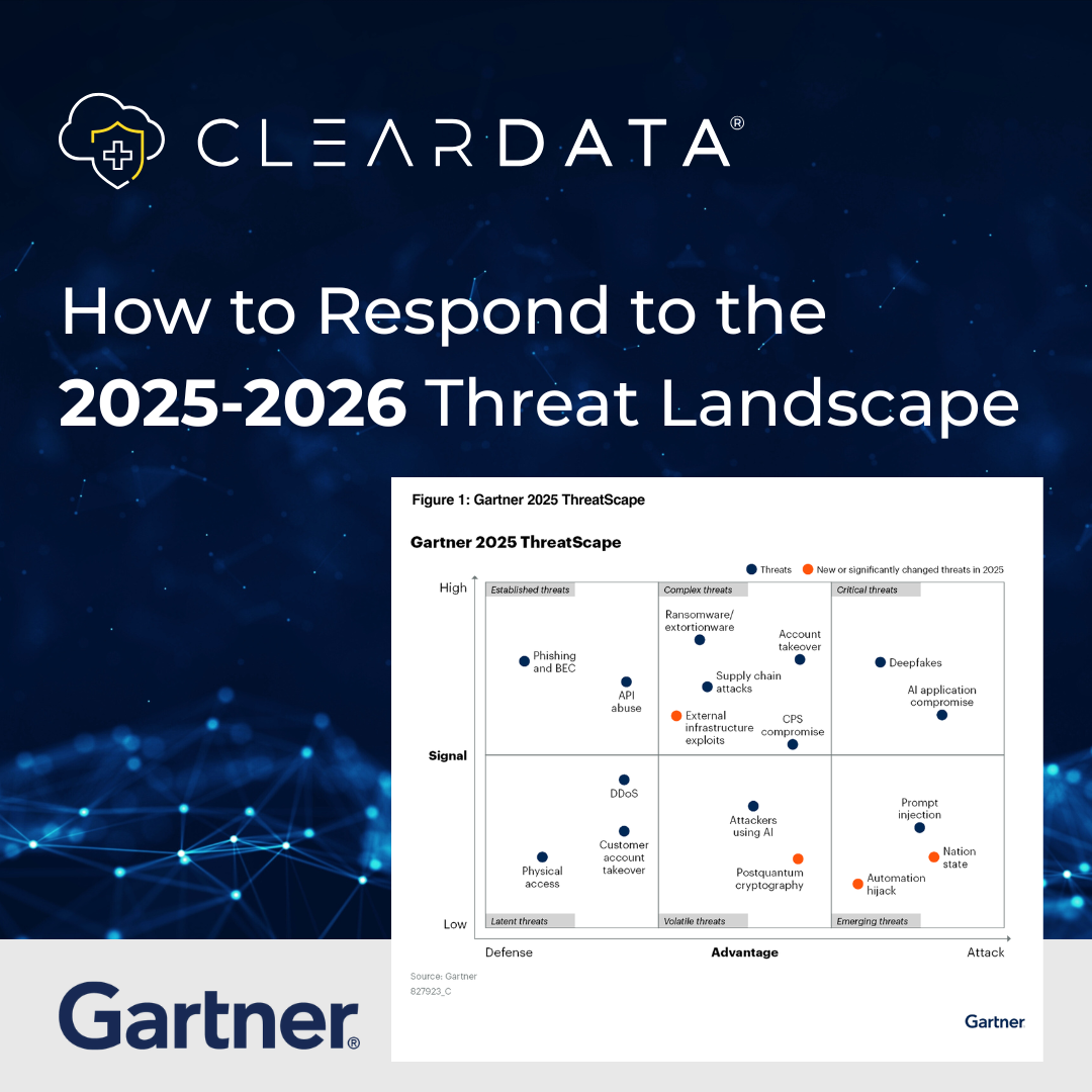 Gartner 2025-2026 threat landscape highlighting healthcare cloud security risks, HIPAA compliance challenges, and emerging AI cyber threats